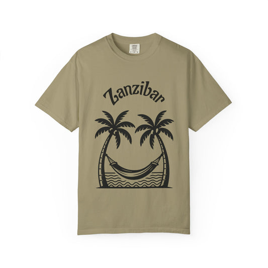 Coconut Beach Scene Unisex T-Shirt – Tropical Minimalist Design, Zanzibar-Inspired, Summer Vacation Wear - twasira