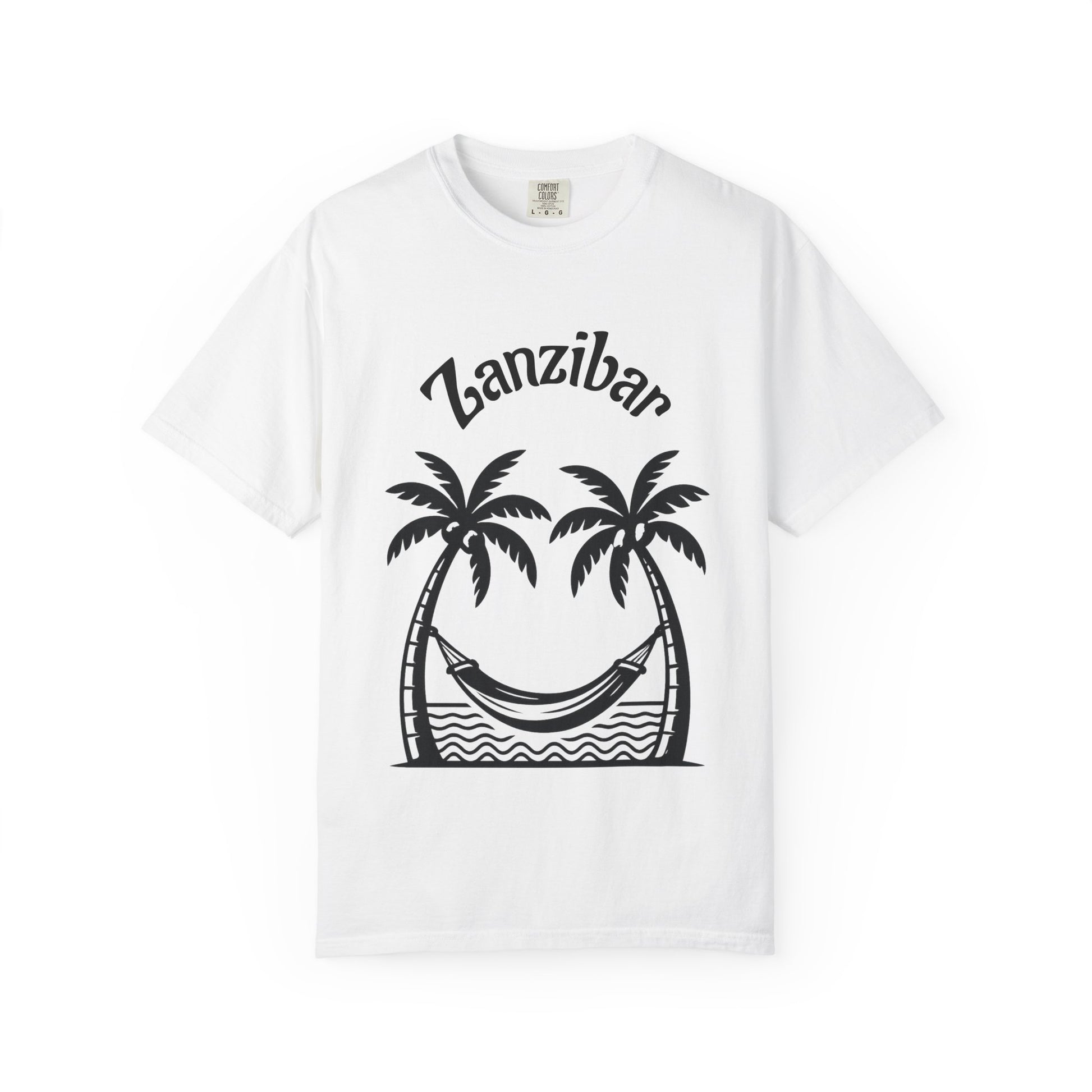 Coconut Beach Scene Unisex T-Shirt – Tropical Minimalist Design, Zanzibar-Inspired, Summer Vacation Wear - twasira