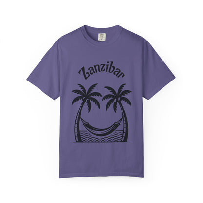 Coconut Beach Scene Unisex T-Shirt – Tropical Minimalist Design, Zanzibar-Inspired, Summer Vacation Wear - twasira