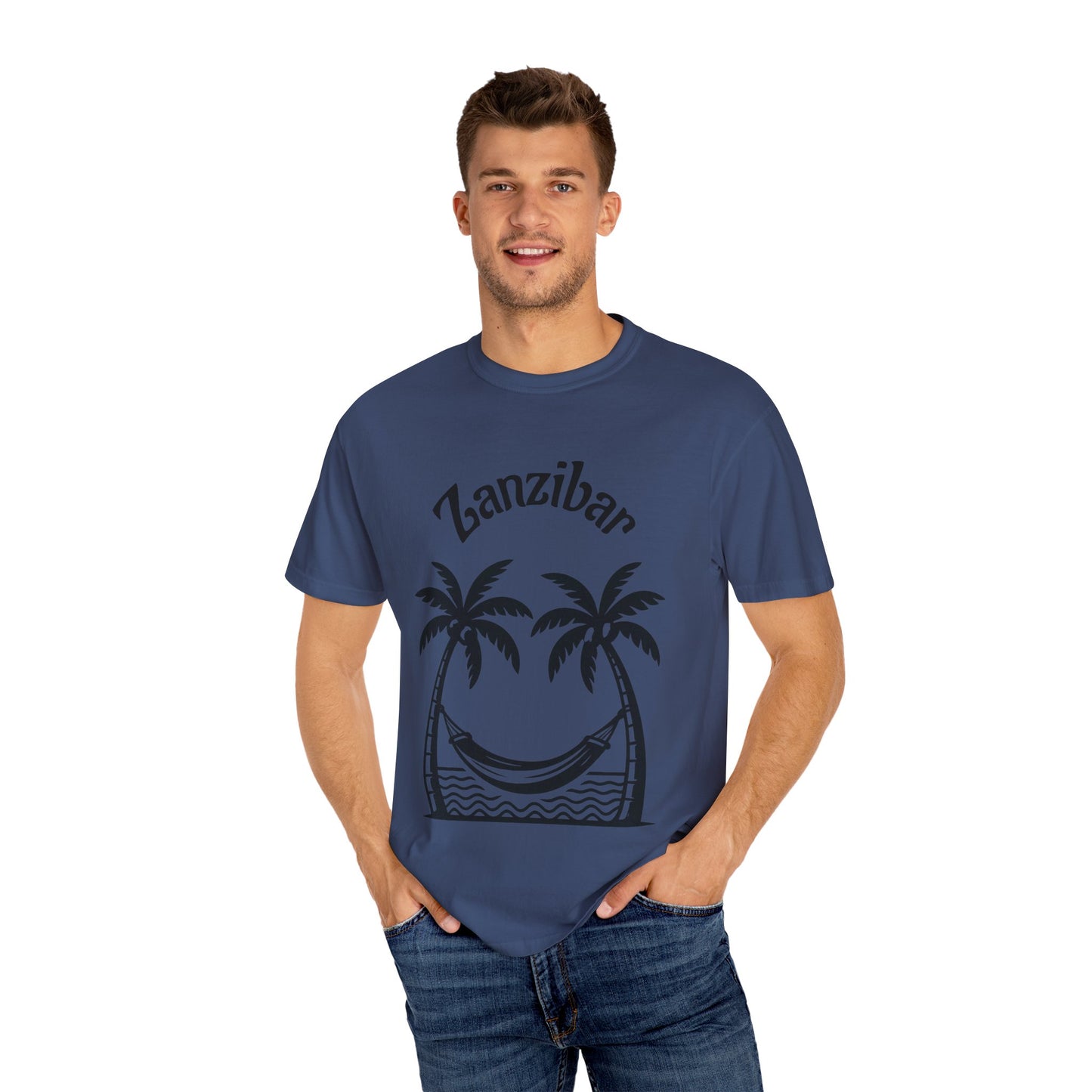 Coconut Beach Scene Unisex T-Shirt – Tropical Minimalist Design, Zanzibar-Inspired, Summer Vacation Wear - twasira