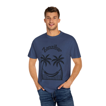 Coconut Beach Scene Unisex T-Shirt – Tropical Minimalist Design, Zanzibar-Inspired, Summer Vacation Wear - twasira