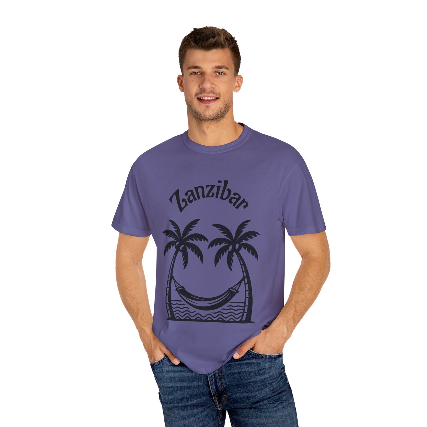 Coconut Beach Scene Unisex T-Shirt – Tropical Minimalist Design, Zanzibar-Inspired, Summer Vacation Wear - twasira