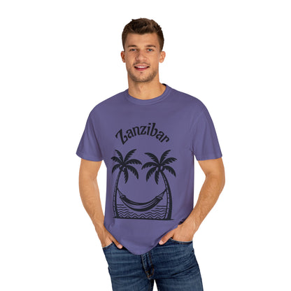 Coconut Beach Scene Unisex T-Shirt – Tropical Minimalist Design, Zanzibar-Inspired, Summer Vacation Wear - twasira