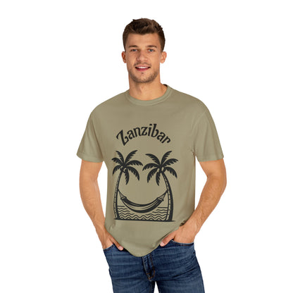 Coconut Beach Scene Unisex T-Shirt – Tropical Minimalist Design, Zanzibar-Inspired, Summer Vacation Wear - twasira