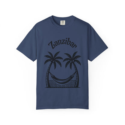 Coconut Beach Scene Unisex T-Shirt – Tropical Minimalist Design, Zanzibar-Inspired, Summer Vacation Wear - twasira